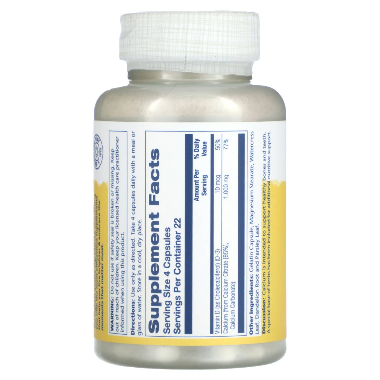 Solaray, Calcium Citrate with Vitamin D-3, 1,000 mg, 90 Capsules - Image 2