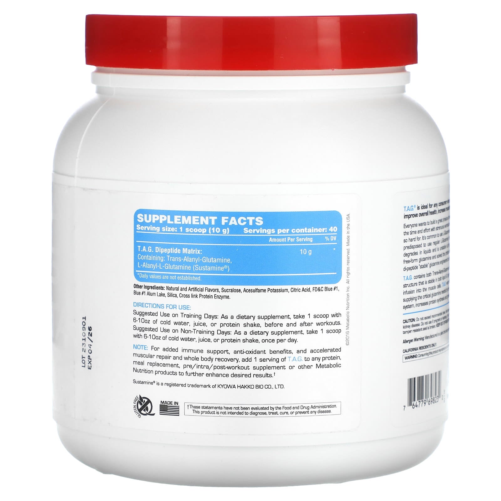 Metabolic Nutrition, T.A.G., Blue Raspberry, 400 g - Image 2
