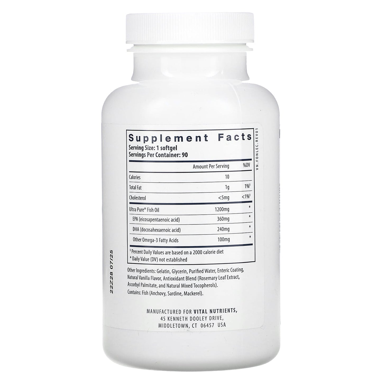 Vital Nutrients, Ultra Pure, Fish Oil 700 Enteric, 90 Enteric Coated Softgels - Image 2