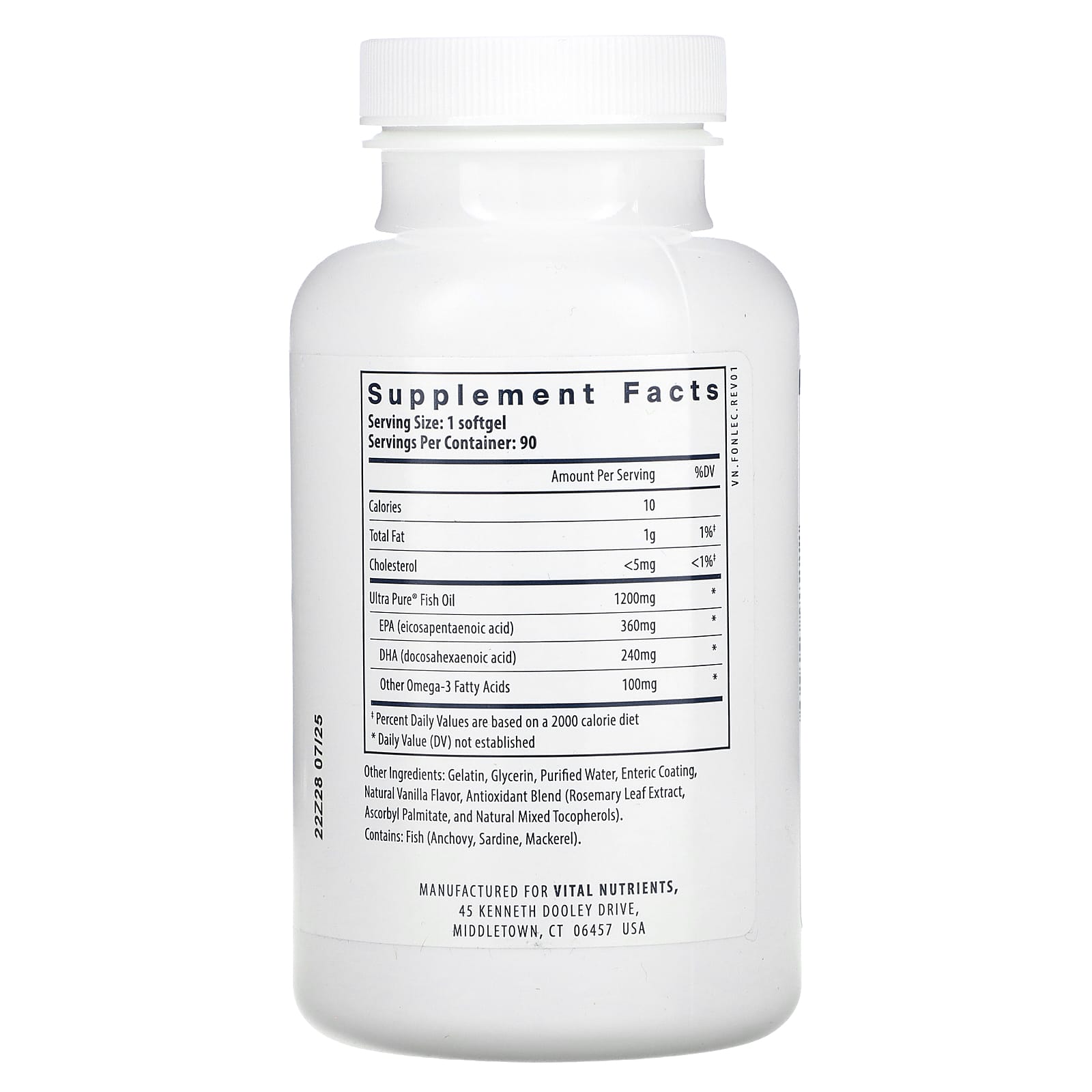 Vital Nutrients, Ultra Pure, Fish Oil 700 Enteric, 90 Enteric Coated Softgels - Image 2