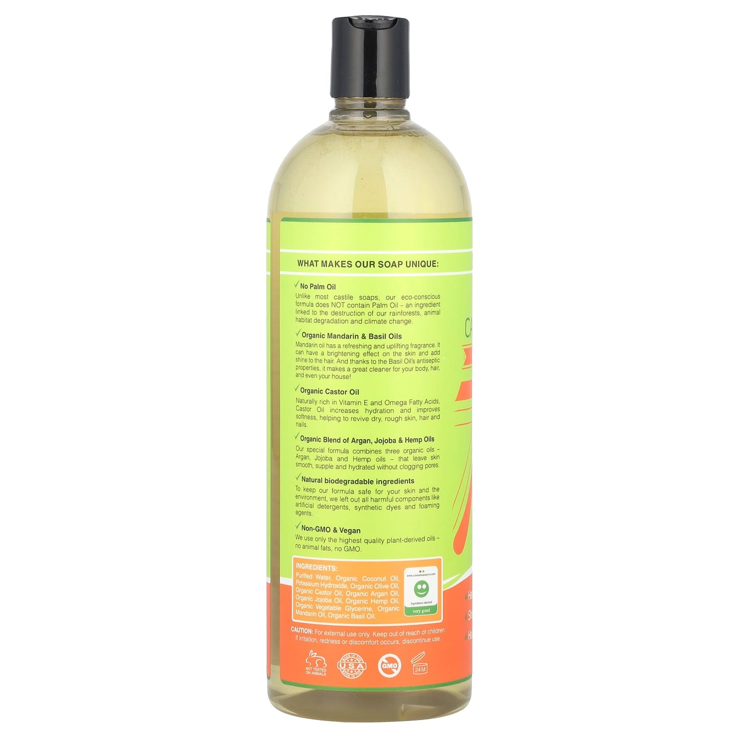 Seven Minerals, Pure Castile Soap, Mandarin & Basil, 33.8 fl oz (1 l) - Image 2