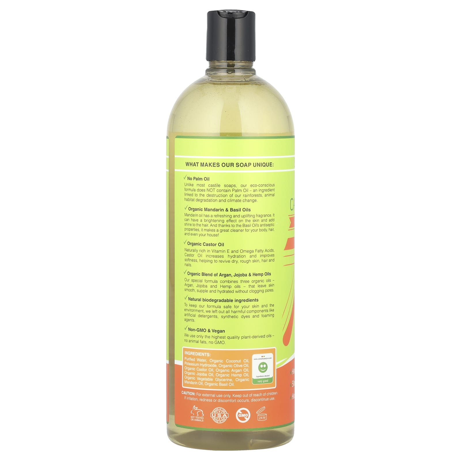 Seven Minerals, Pure Castile Soap, Mandarin & Basil, 33.8 fl oz (1 l) - Image 2