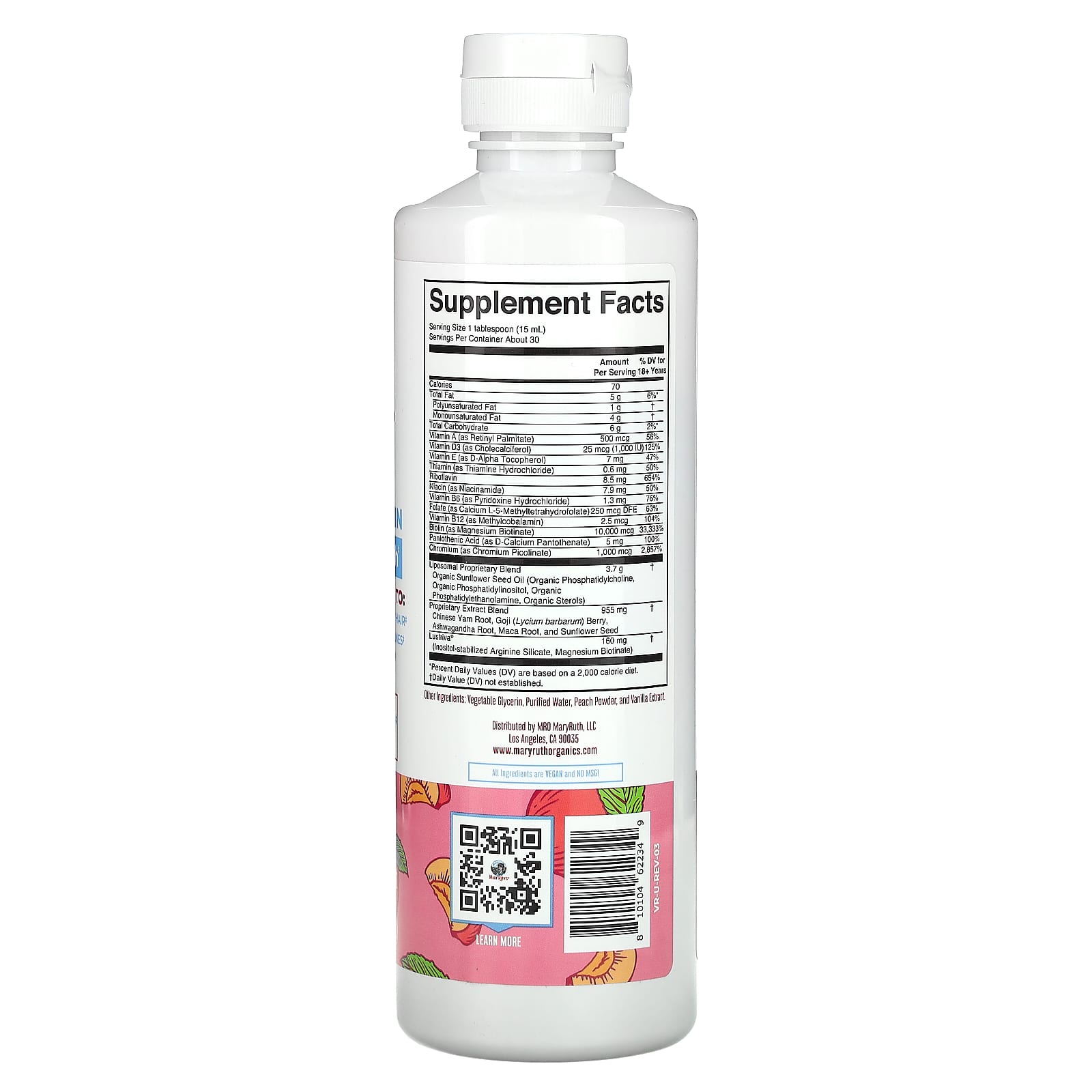 MaryRuth's, Women's Multivitamin + Hair Growth, Peach, 15.22 fl oz (450 ml) - Image 2