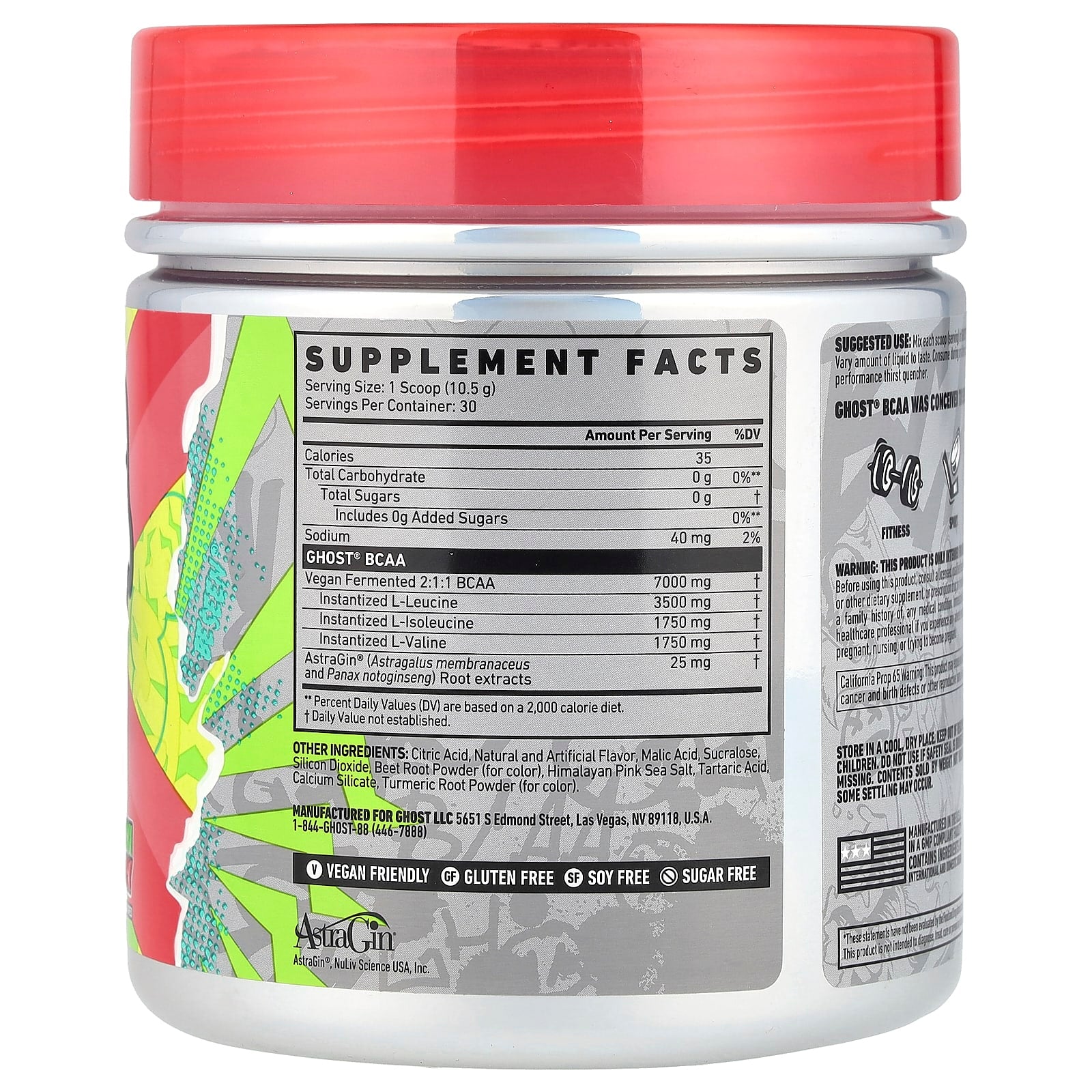 Ghost BCAA Kiwi Strawberry, 11.1 oz - Boost Endurance & Recovery - Image 2