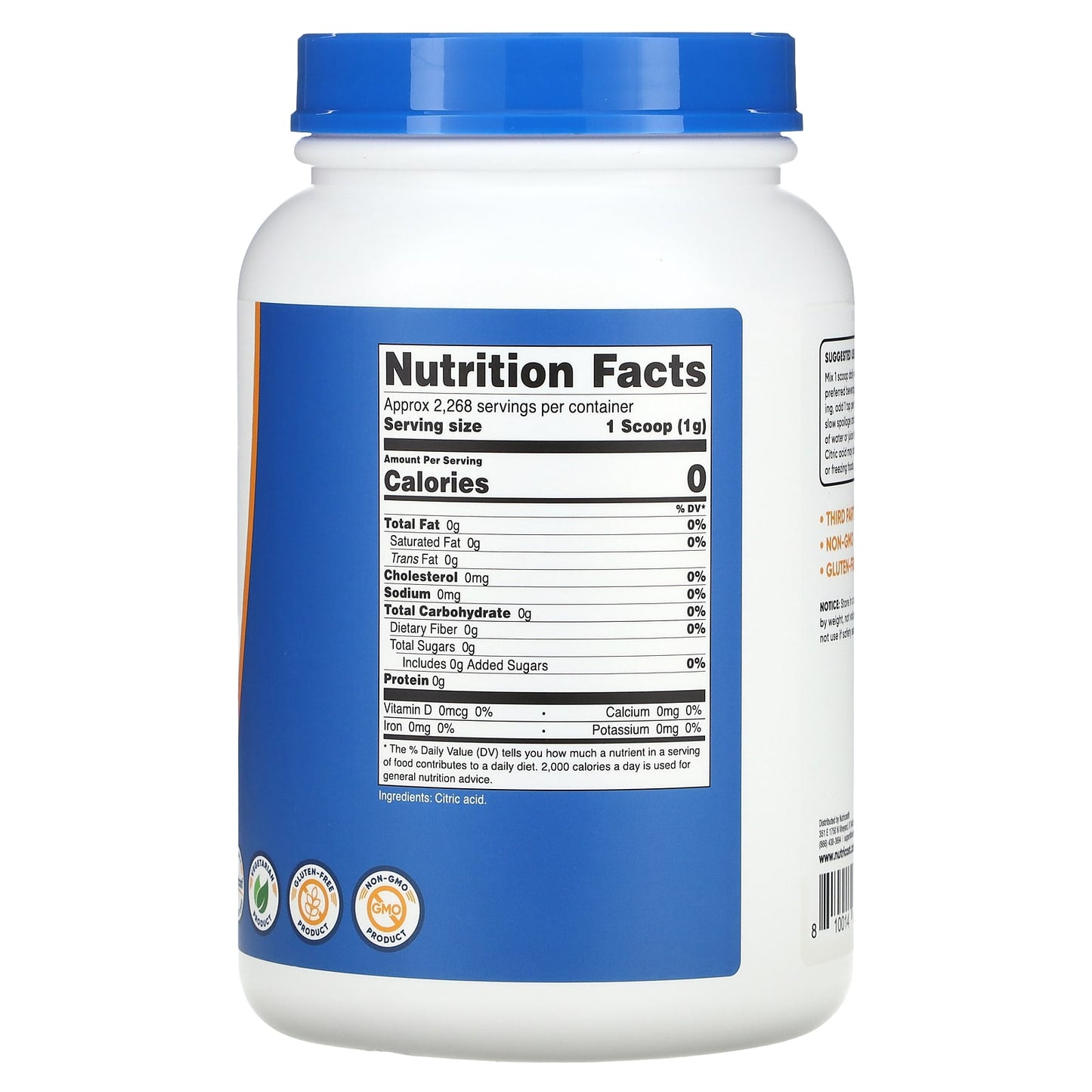 Nutricost, Citric Acid, Unflavored, 5 lb (2,268 g) - Image 2