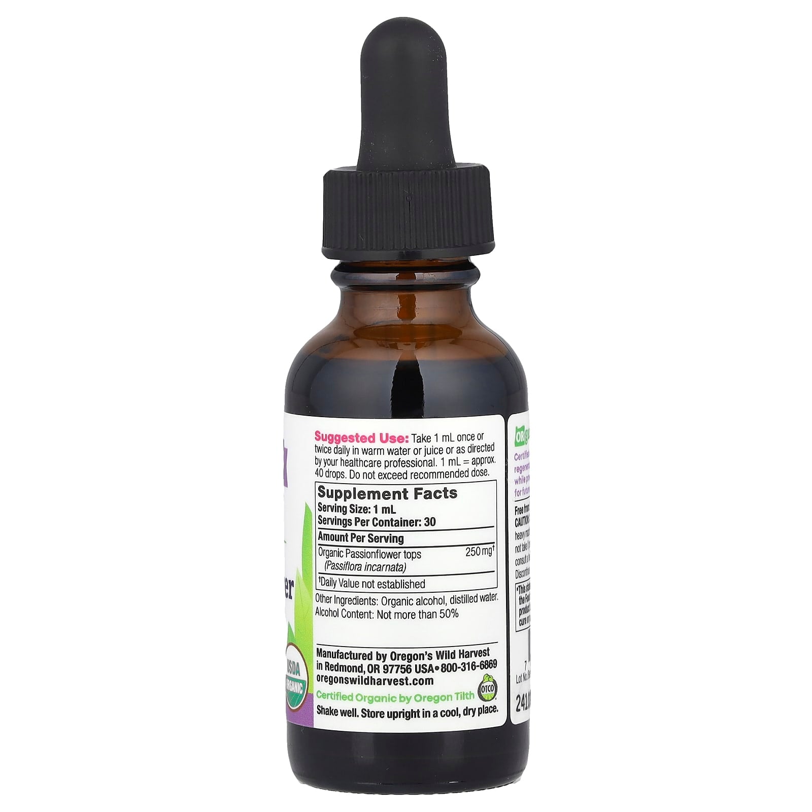 Oregon's Wild Harvest, Organic Passionflower Extract, 1 fl oz (30 ml) (250 mg per Serving) - Image 2