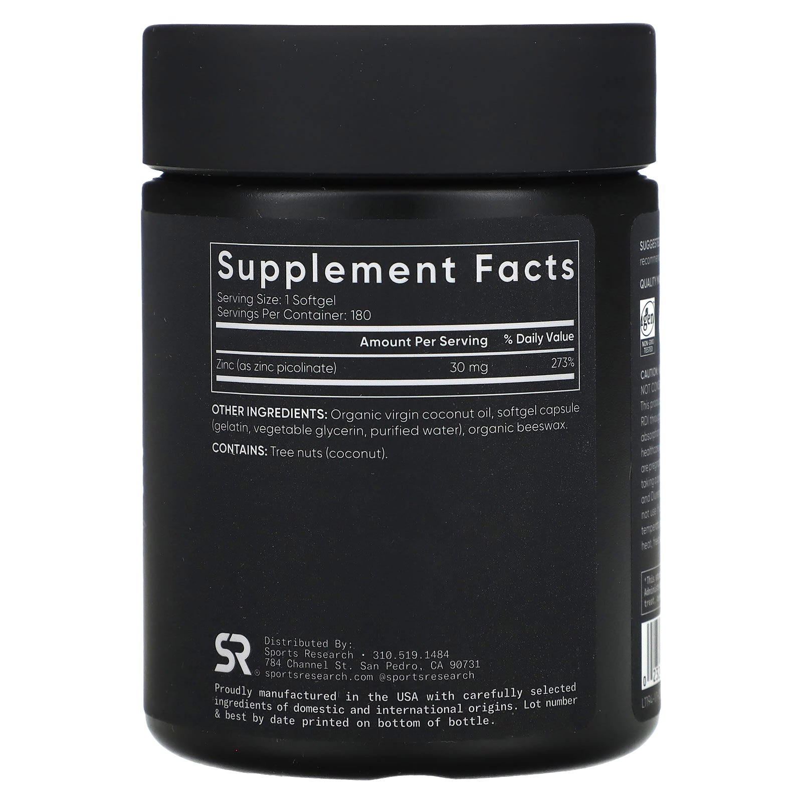 Sports Research, Zinc Picolinate, High Potency, 30 mg, 180 Softgels