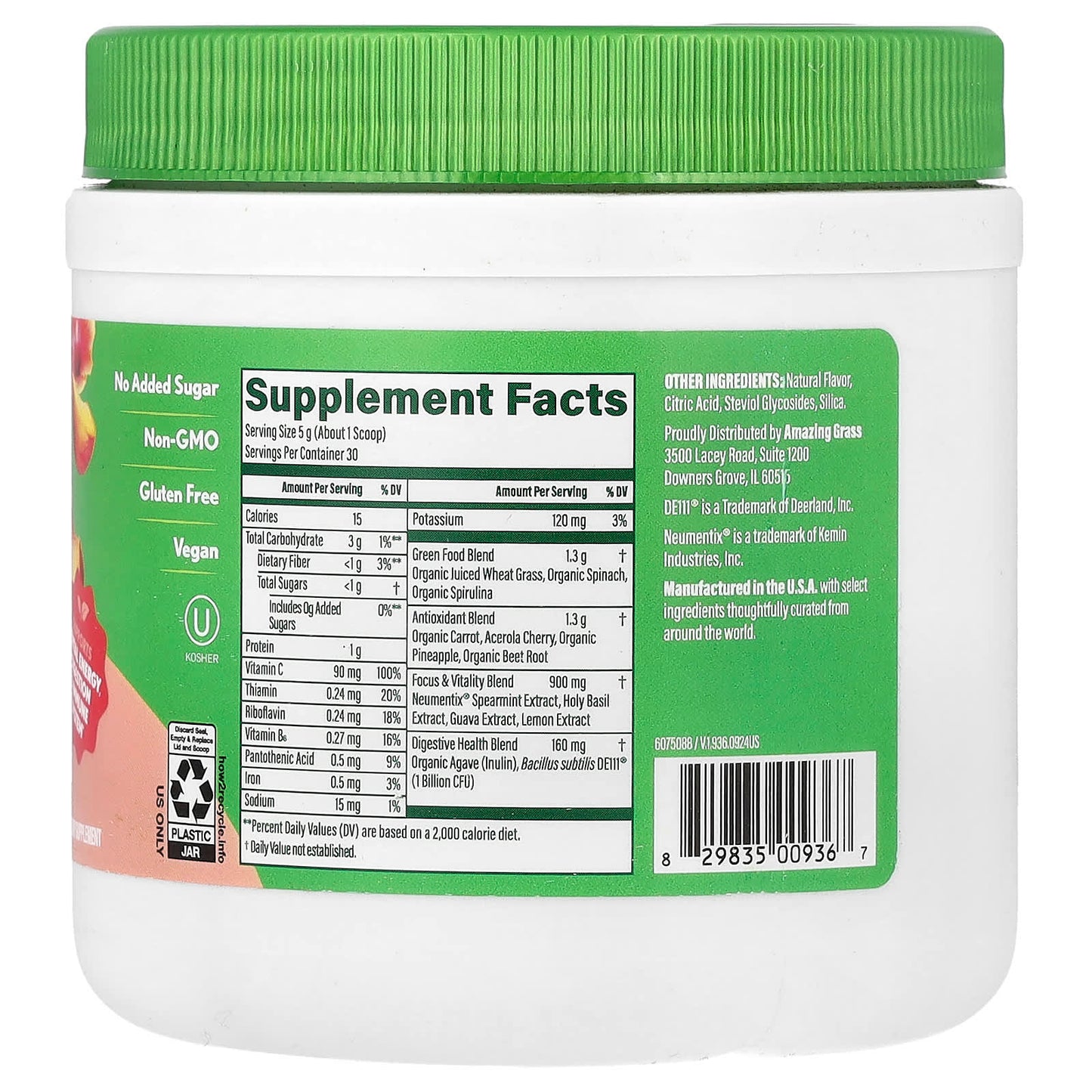 Peach Hibiscus Greens Powder for Energy & Gut Health by Amazing Grass - Image 2