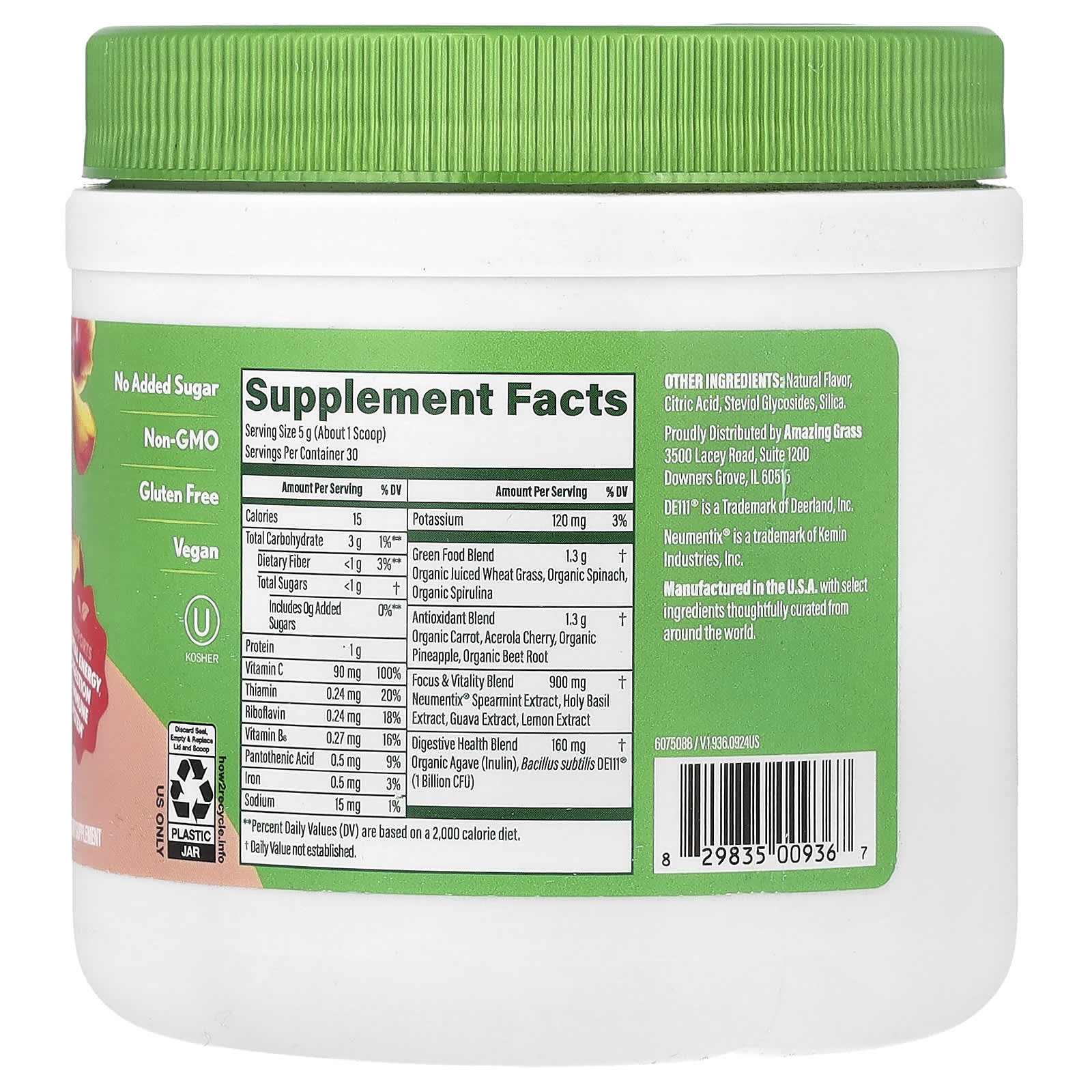 Peach Hibiscus Greens Powder for Energy & Gut Health by Amazing Grass - Image 2