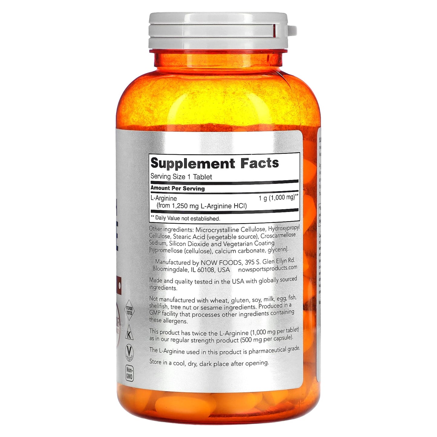 NOW Foods, Sports, Double Strength L-Arginine, 1,000 mg, 180 Tablets - Image 2