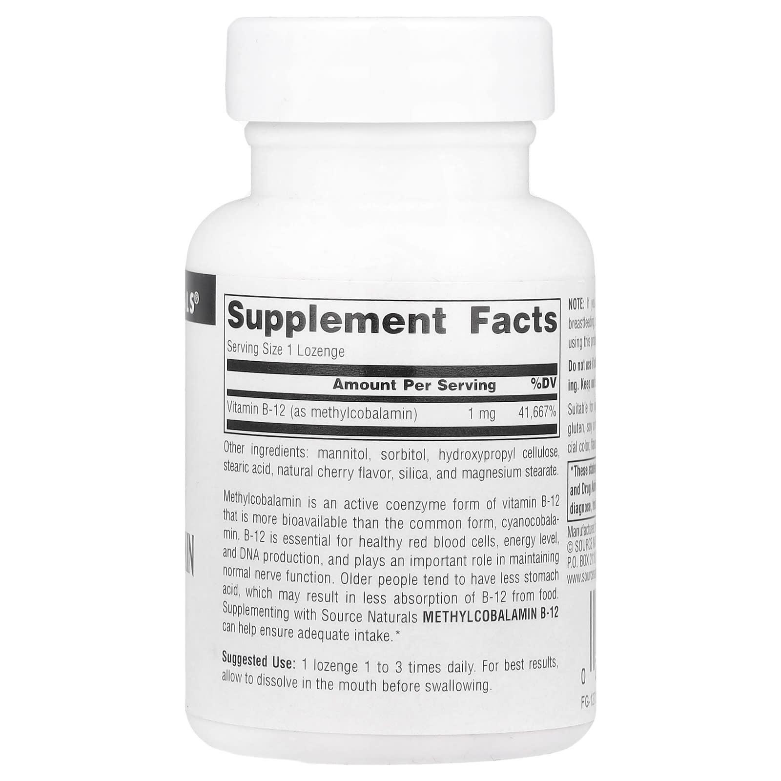 Source Naturals, MethylCobalamin, Cherry, 1 mg, 60 Lozenges - Image 2