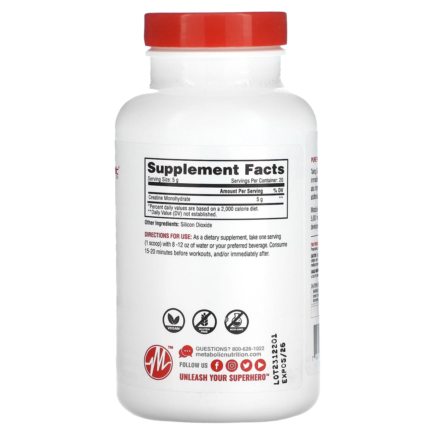 Metabolic Nutrition, Creatine, Unflavored, 3.52 oz (100 g) - Image 2