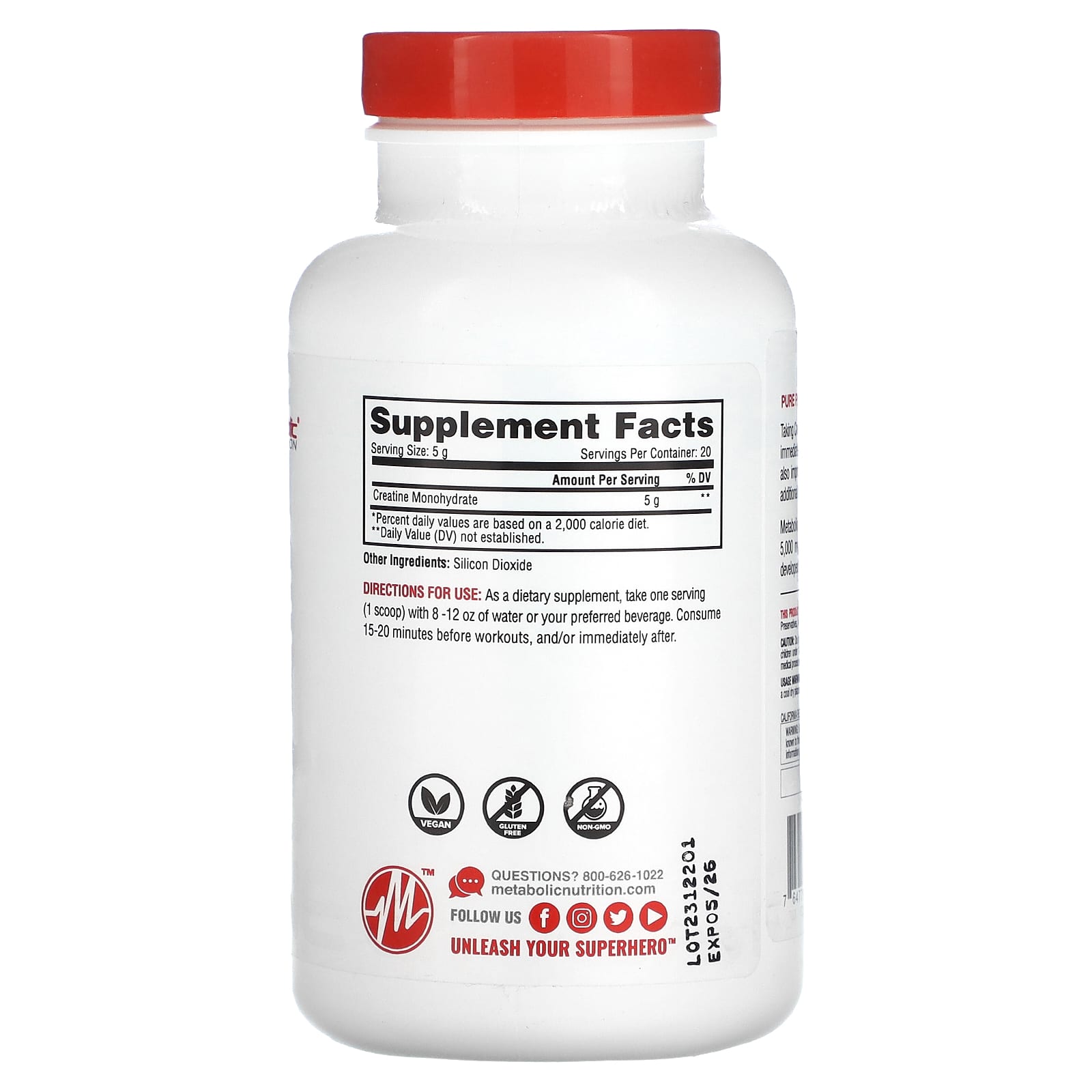 Metabolic Nutrition, Creatine, Unflavored, 3.52 oz (100 g) - Image 2