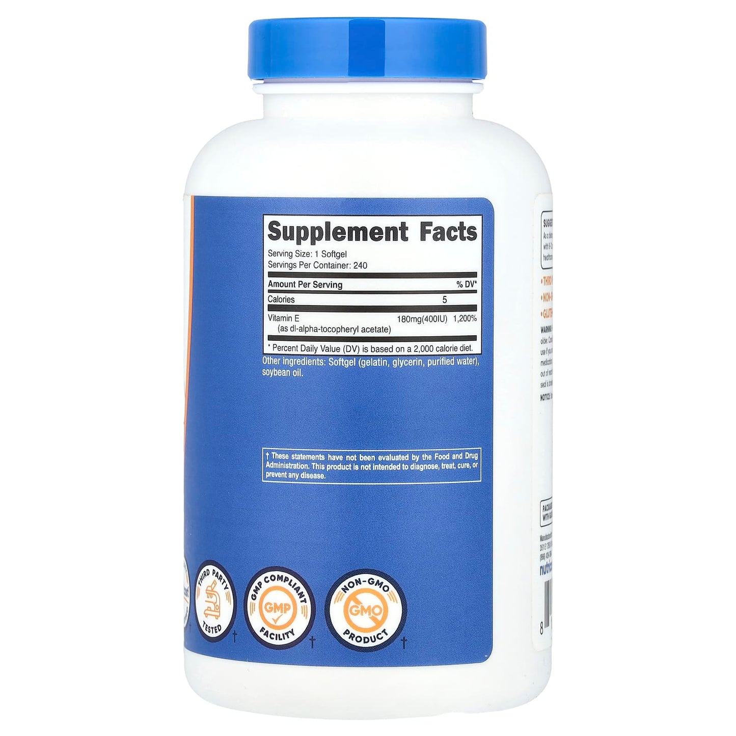 Nutricost, Vitamin E, 180 mg (400 IU), 240 Softgels