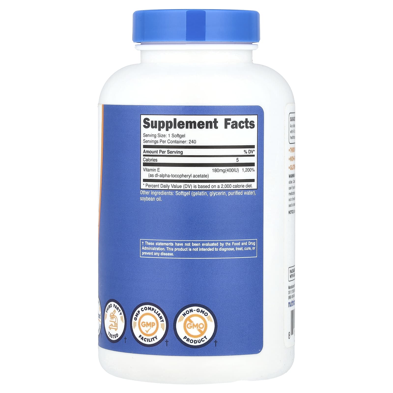 Nutricost, Vitamin E, 180 mg (400 IU), 240 Softgels