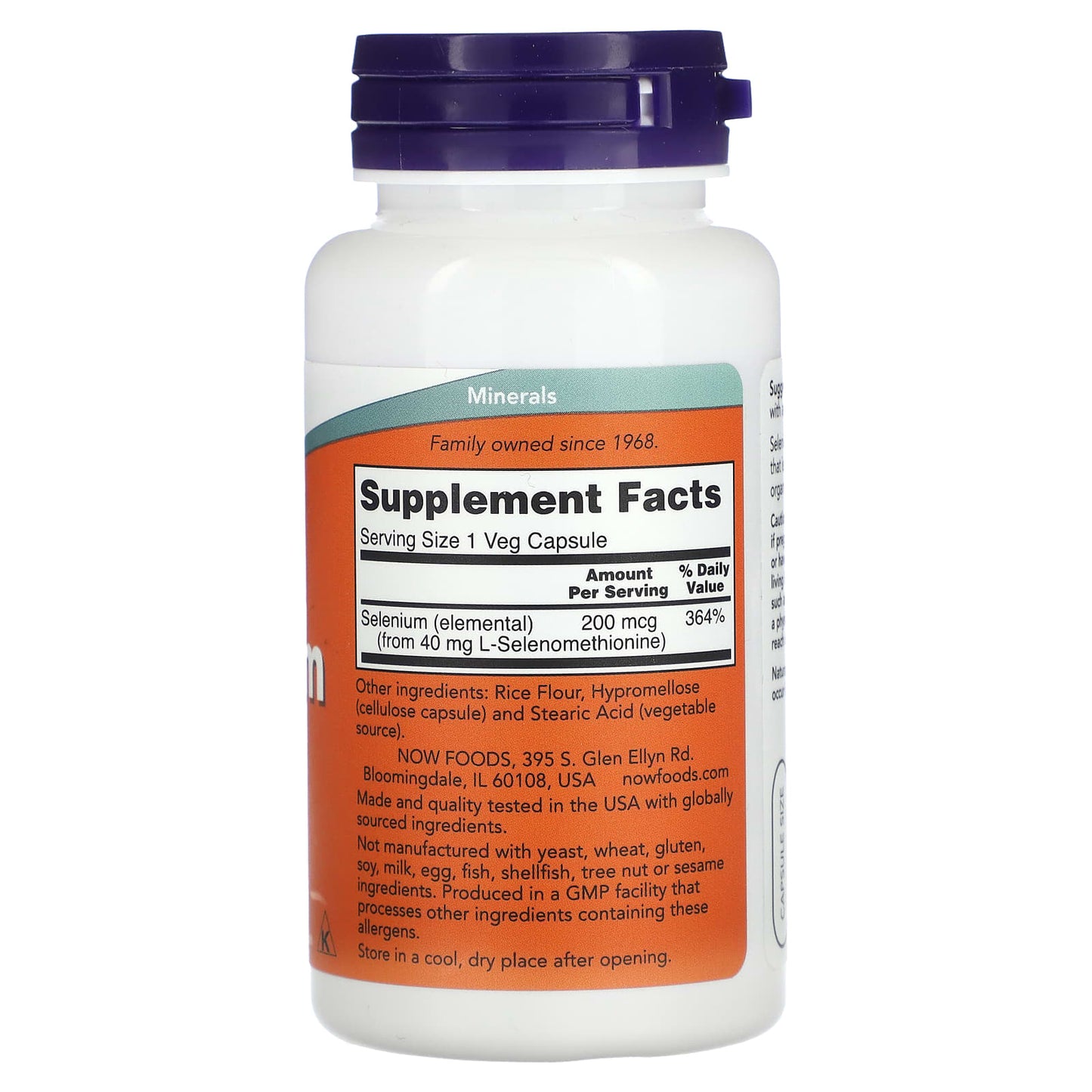 NOW Foods, Selenium, 200 mcg, 90 Veg Capsules - Image 2