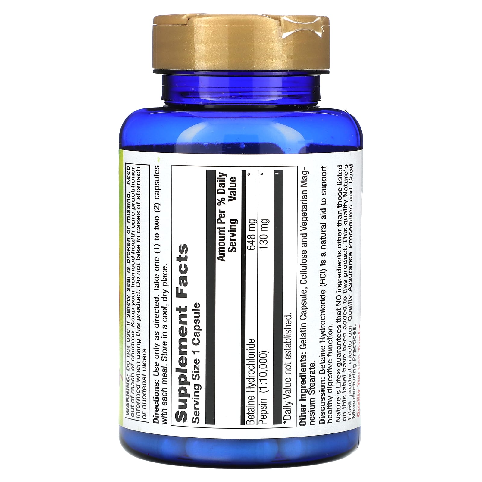 Nature's Life, Betaine Hcl, 648 mg, 100 Capsules - Image 2