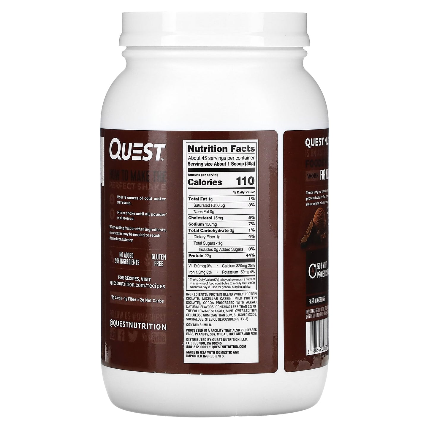 Quest Nutrition, Protein Powder, Chocolate Milkshake, 3 lb (1.36 kg) - Image 2