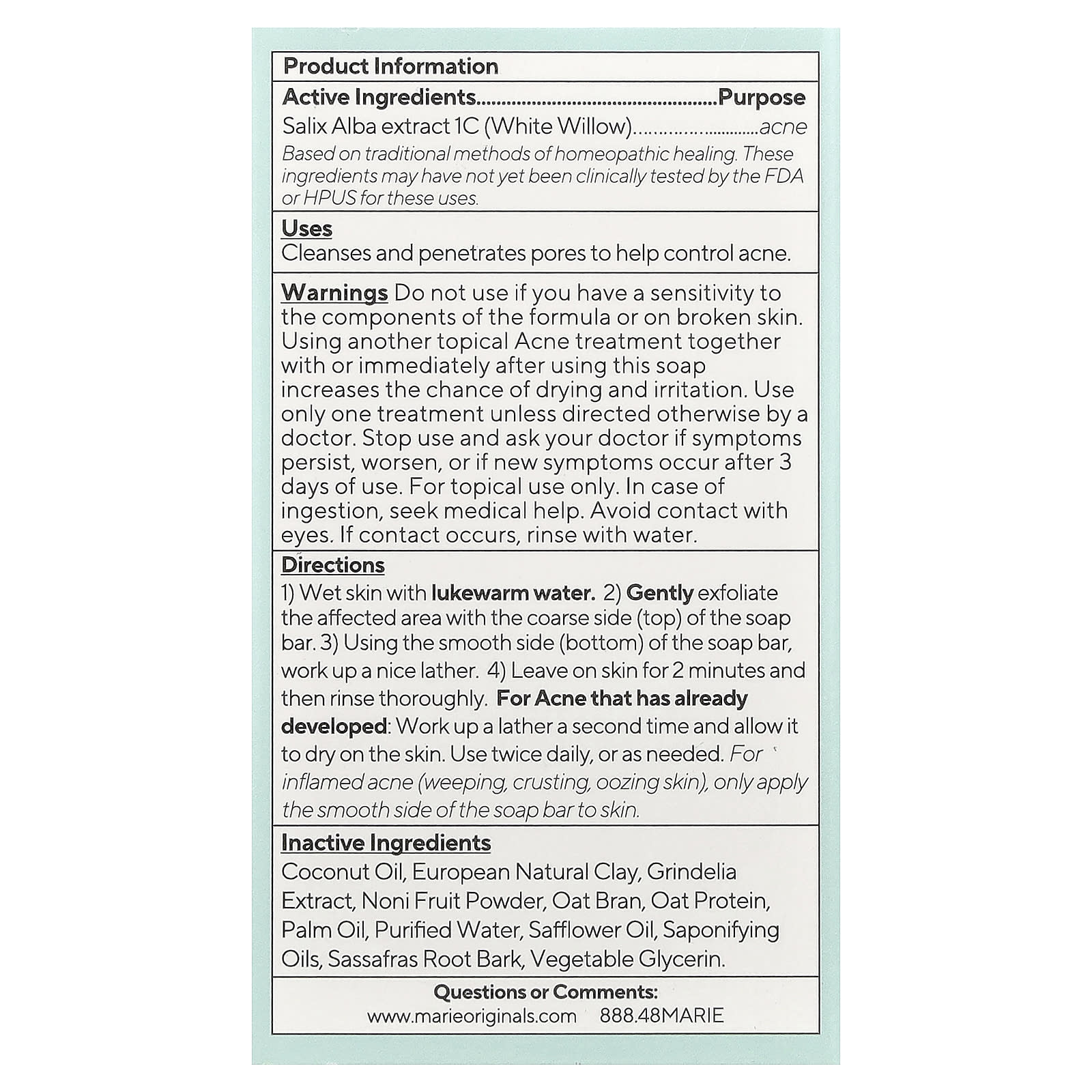 Marie Originals, The Bioactive Acne Bar Soap, 2.9 oz (82 g) - Image 2