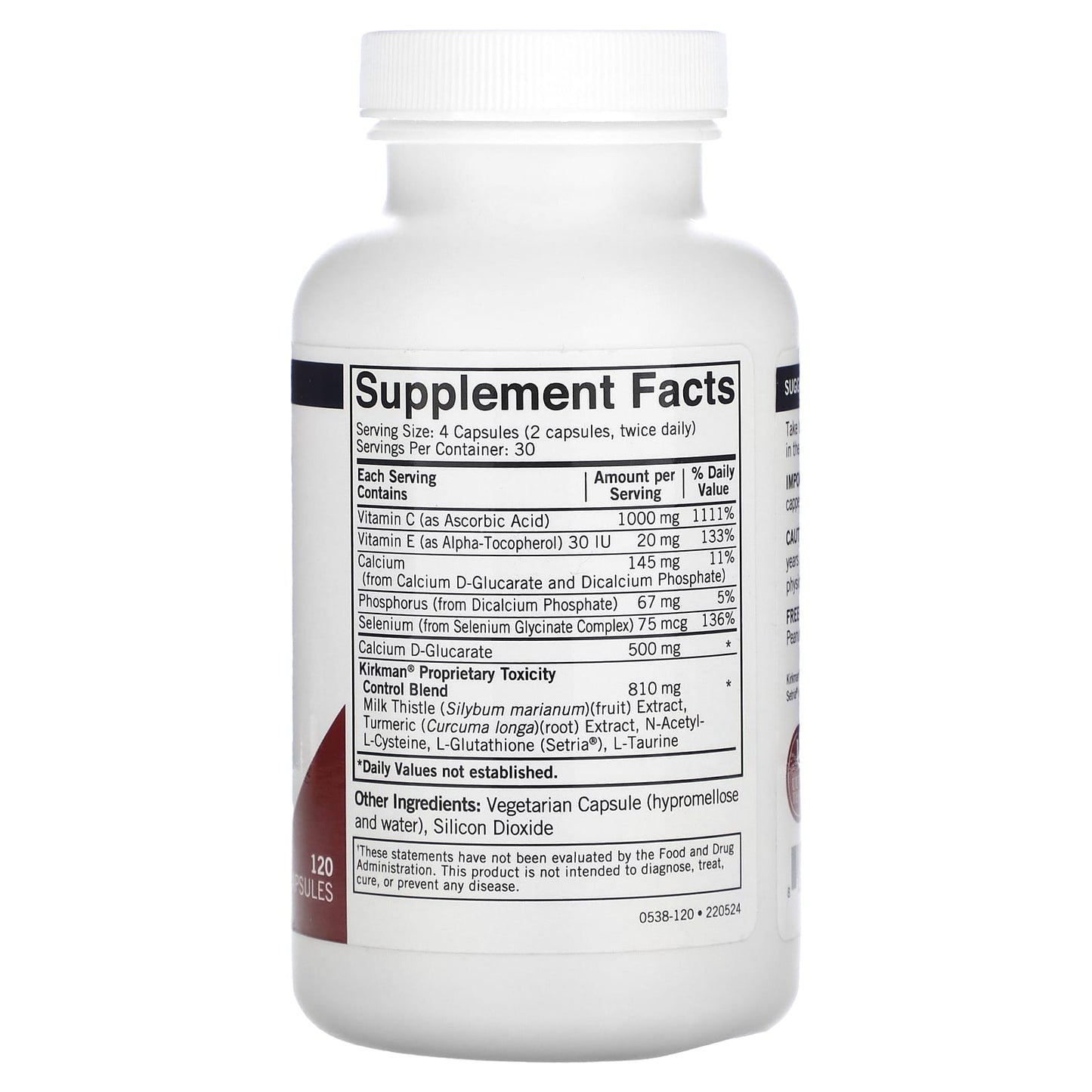 Kirkman Labs, Toxicity Control with Setria L-Glutathione, 120 Capsules - Image 2
