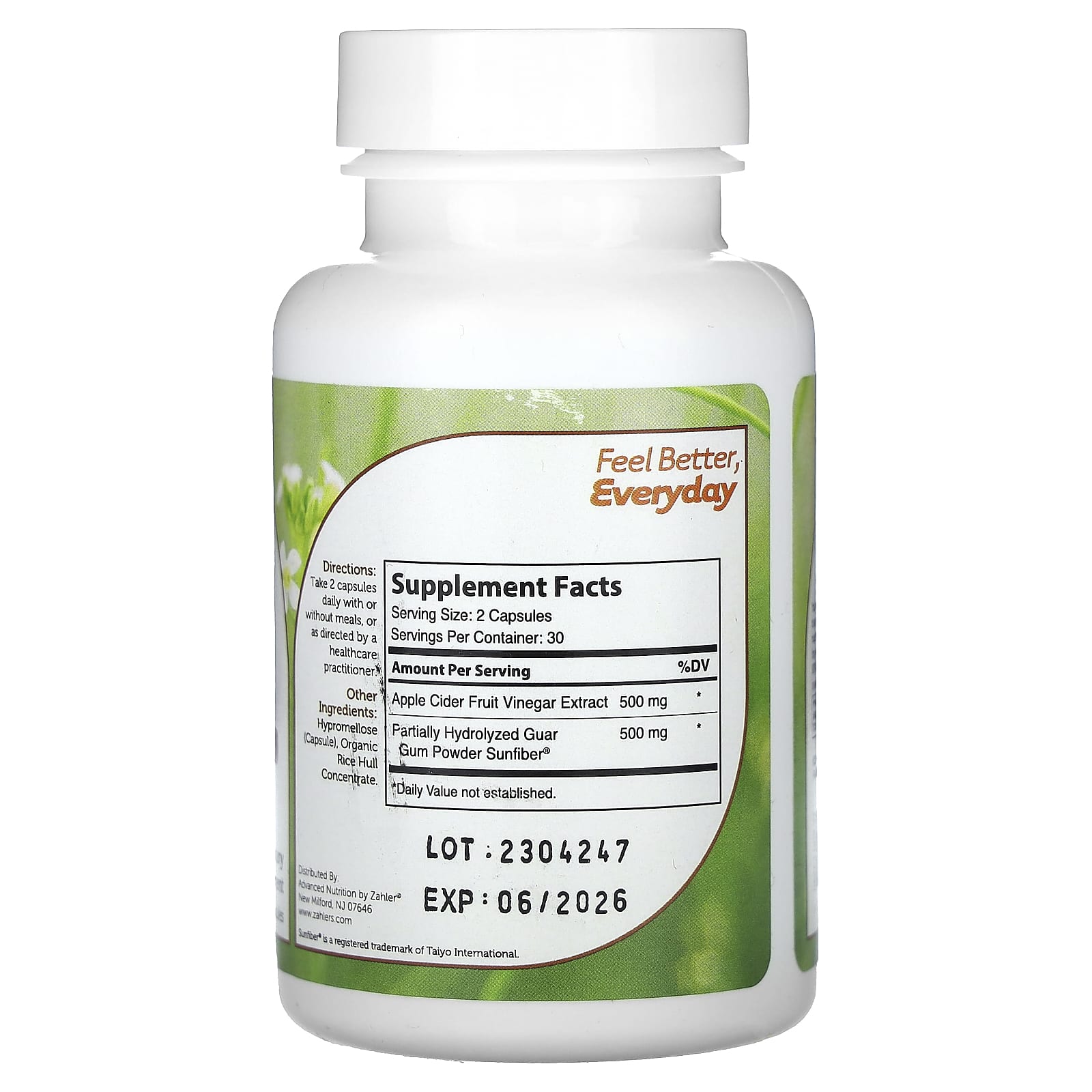 Zahler, Apple Cider Vinegar + Sunfiber, 60 Capsules - Image 2