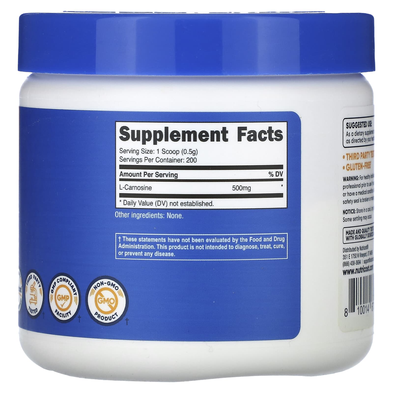 Nutricost, L-Carnosine, Unflavored, 3.5 oz (100 g) - Image 2