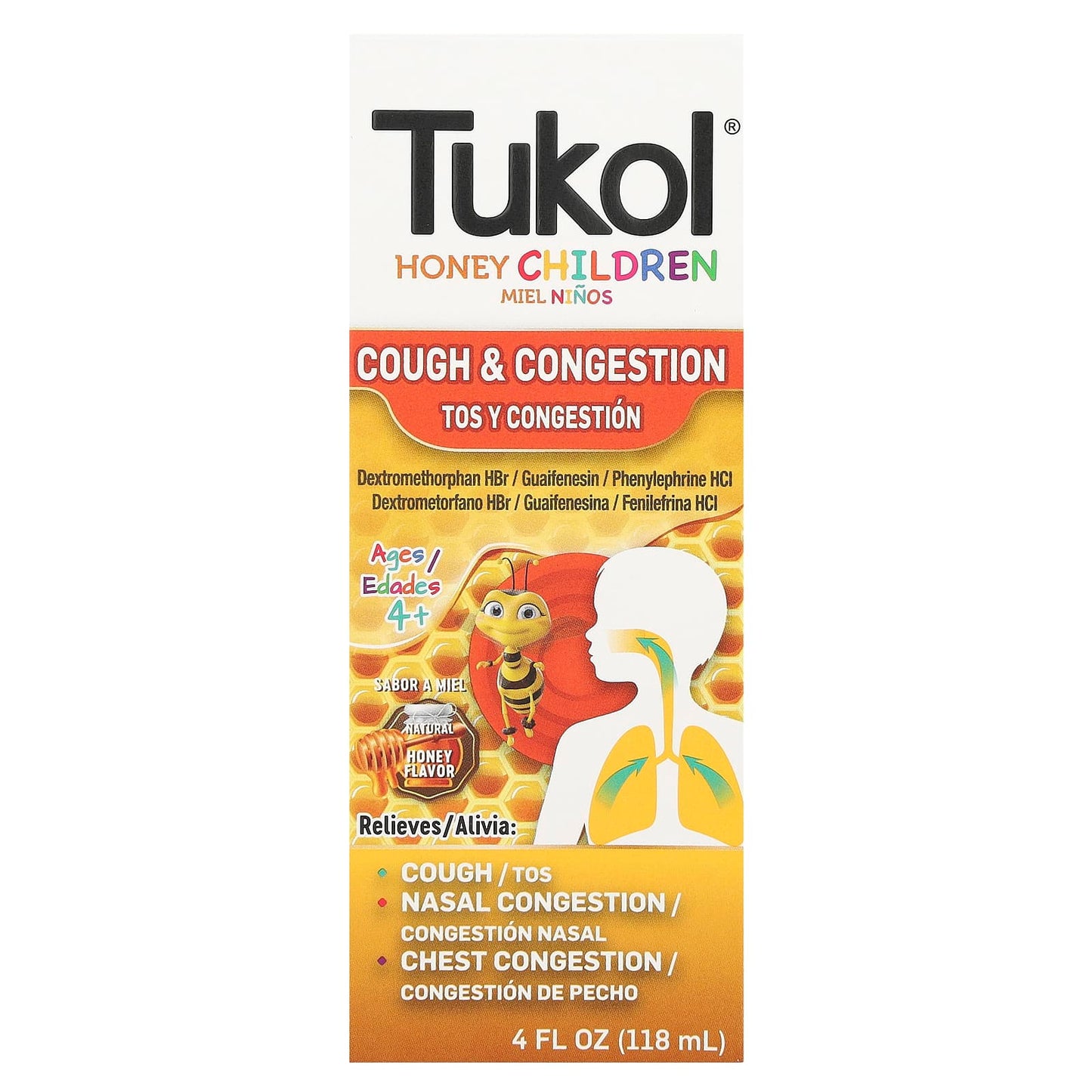 Tukol, Honey Children, Cough & Congestion, Ages 4+, Natural Honey, 4 fl oz (118 ml) - Image 1