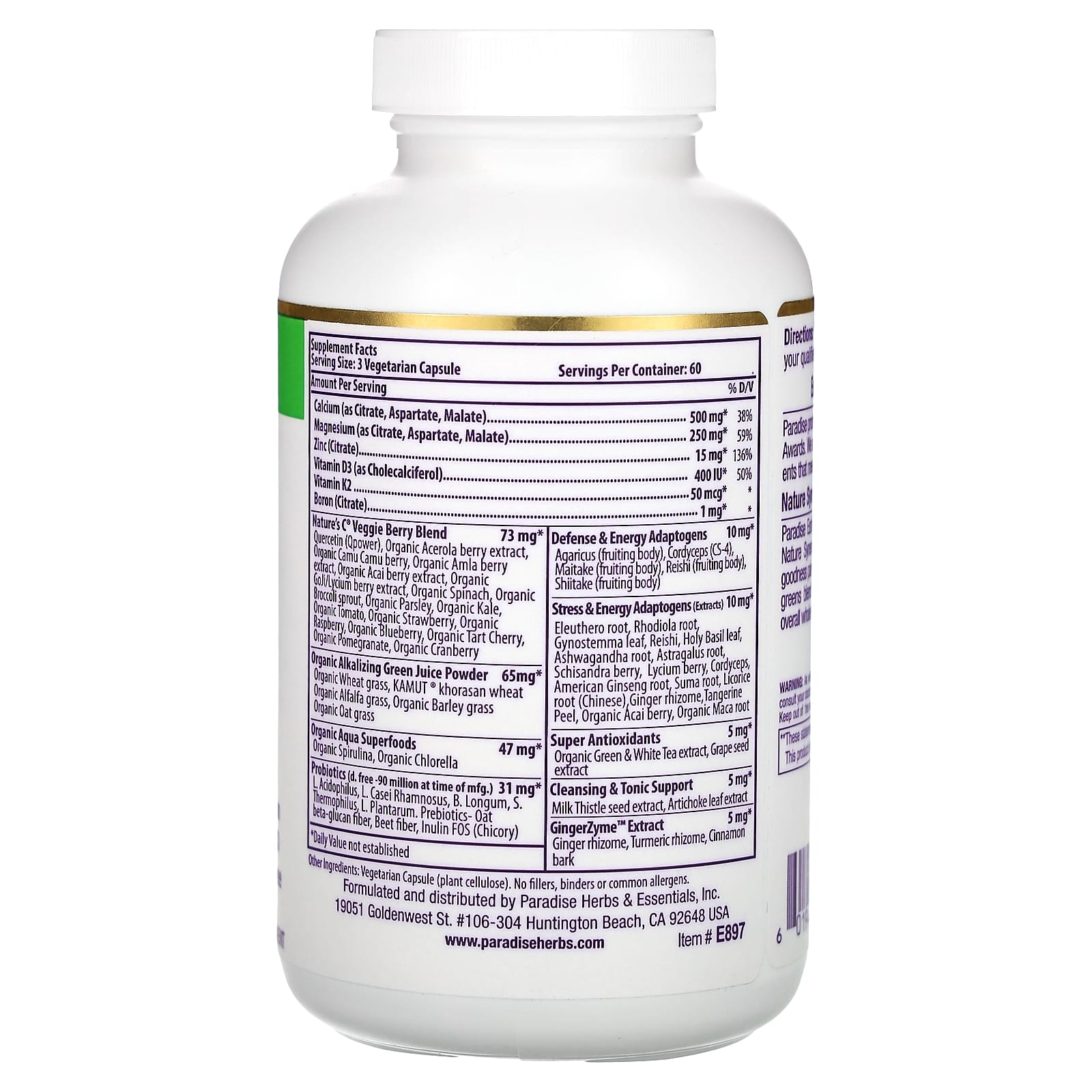 Paradise Herbs, Earth's Blend, Cal-Mag Zinc + D3, 180 Vegetarian Capsules - Image 2