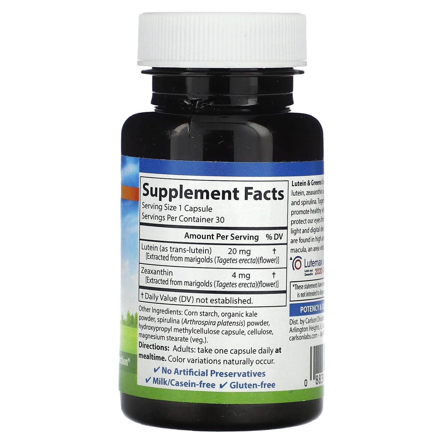 Carlson Lutein & Greens Vision Health Supplement, 30 Capsules - Image 2