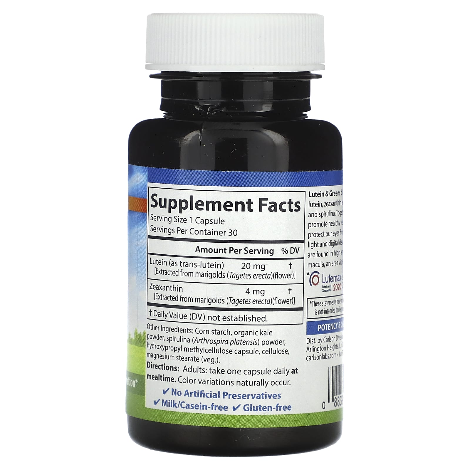 Carlson Lutein & Greens Vision Health Supplement, 30 Capsules - Image 2