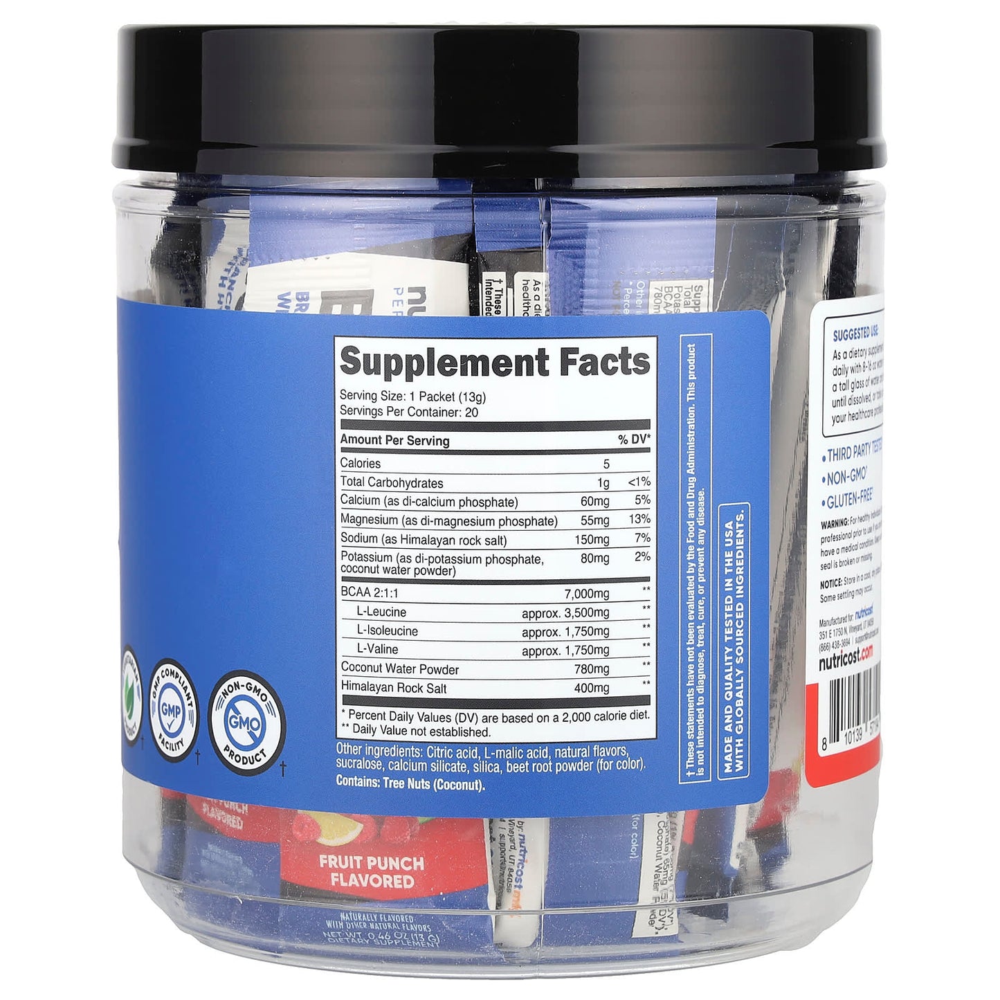 Nutricost, Performance, BCAA+, Fruit Punch, 20 Packets, 0.5 oz (13 g) Each - Image 2