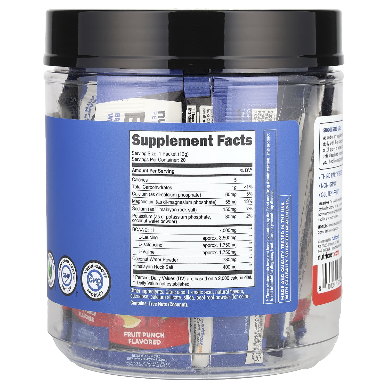 Nutricost, Performance, BCAA+, Fruit Punch, 20 Packets, 0.5 oz (13 g) Each - Image 2