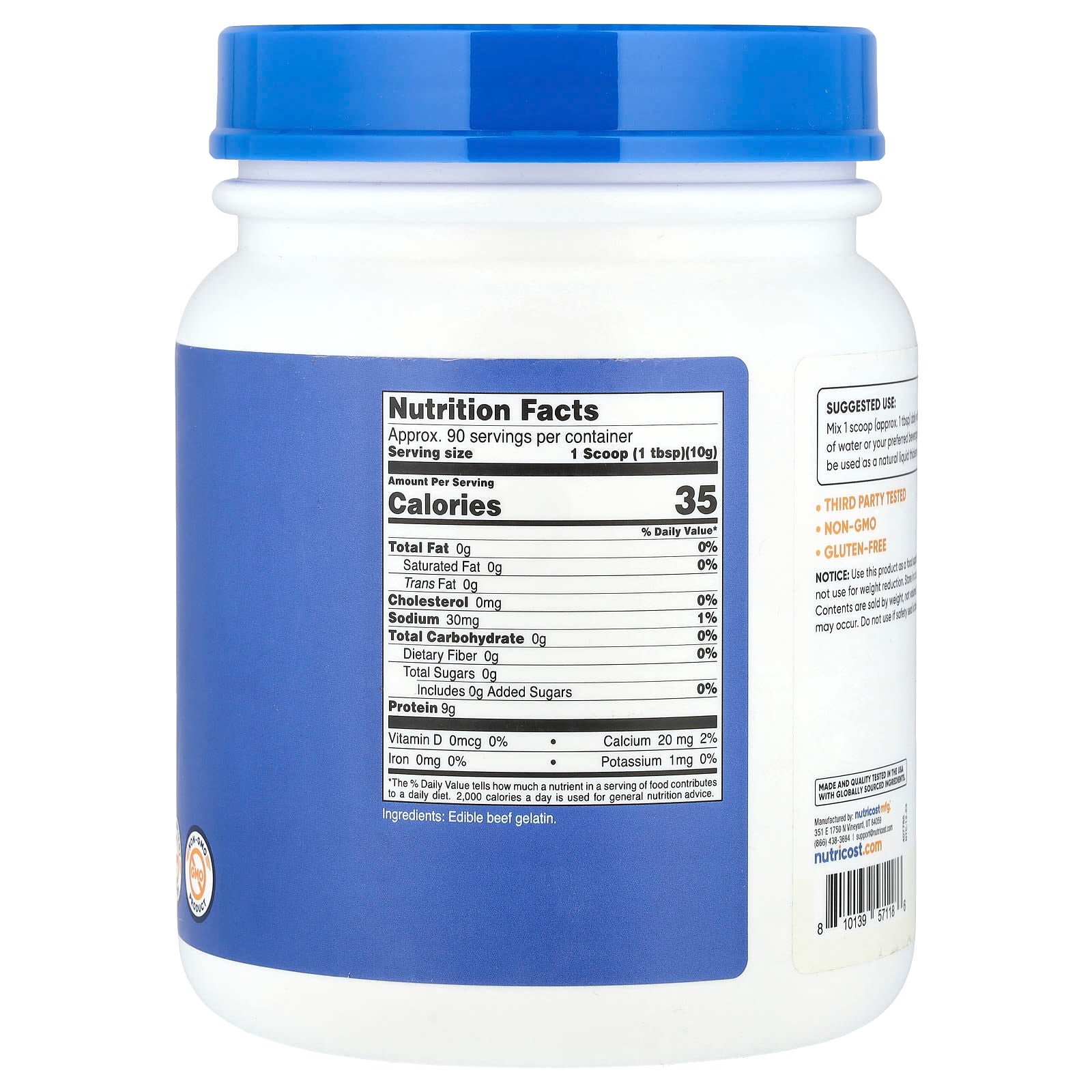 Nutricost, Beef Gelatin Powder, Unflavored, 32.4 oz (907 g) - Image 2
