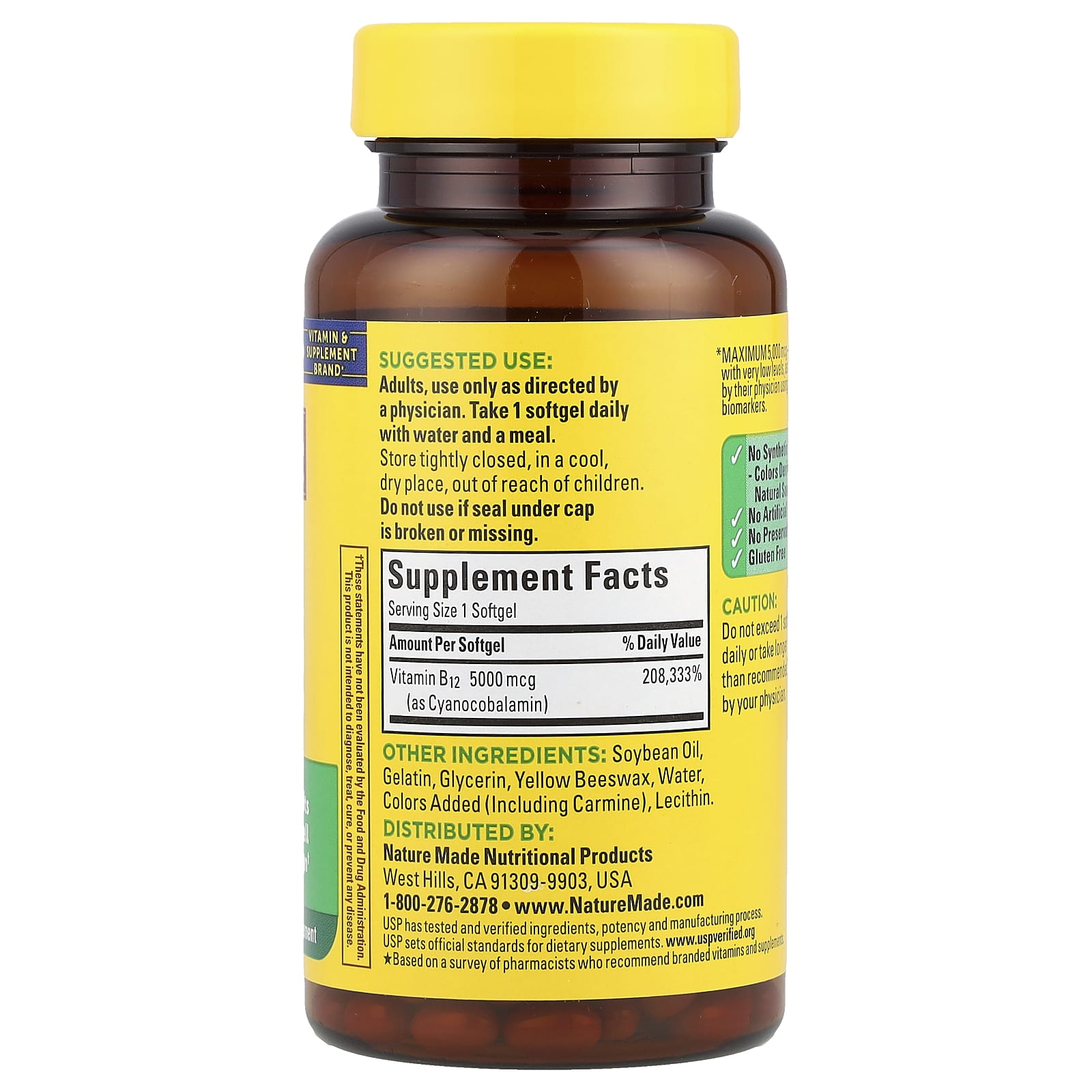 Nature Made, Vitamin B12, Maximum Strength, 5,000 mcg, 60 Softgels - Image 2
