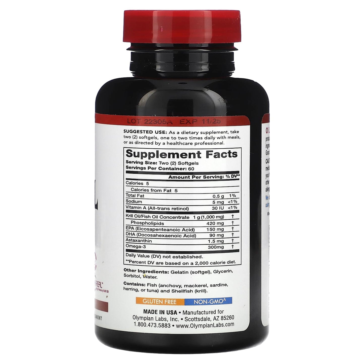 Olympian Labs, Krill Oil, 1,000 mg, 120 Softgels (500 mg per Softgel) - Image 2