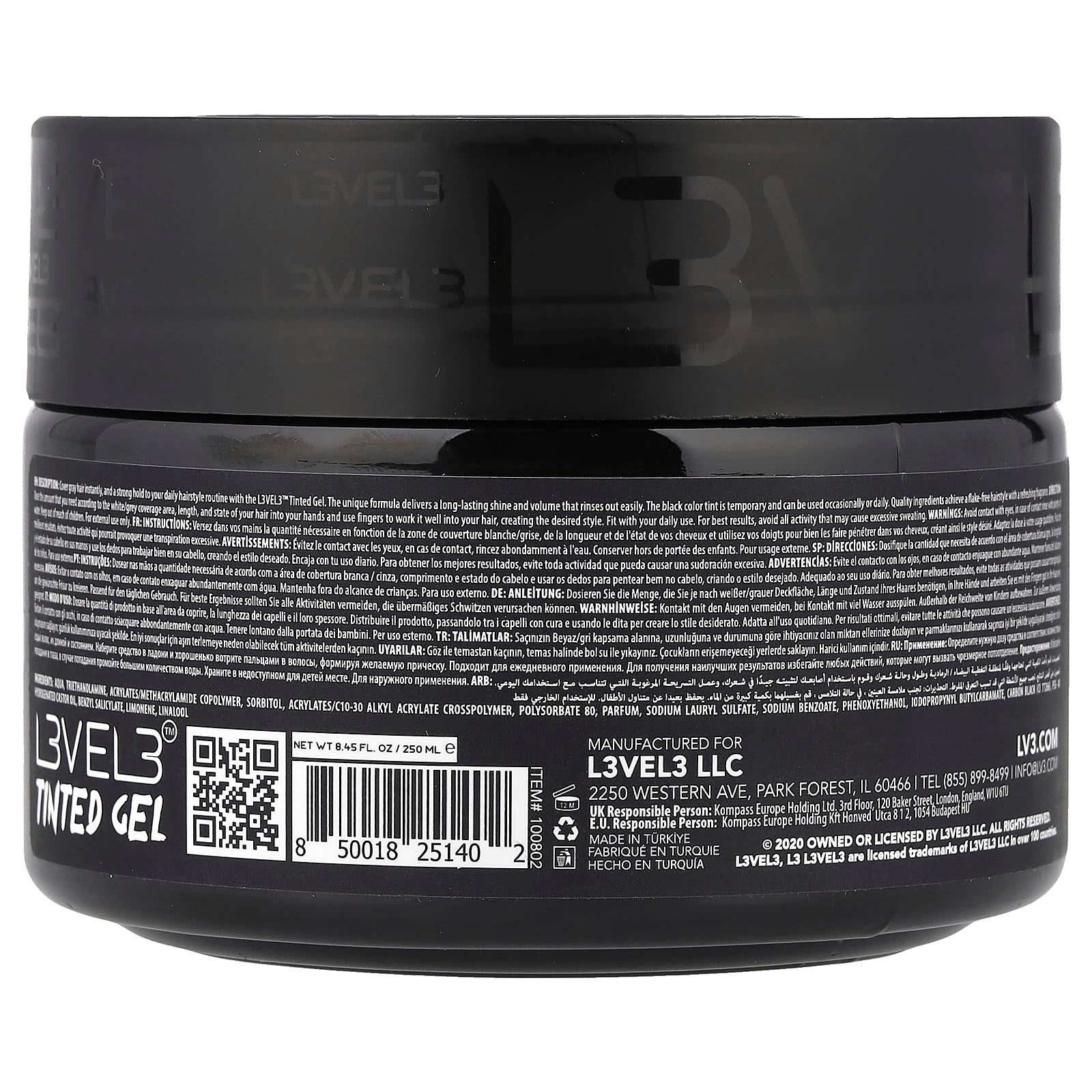 Level 3, Tinted Gel, Black , 8.45 fl oz (250 ml) - Image 2