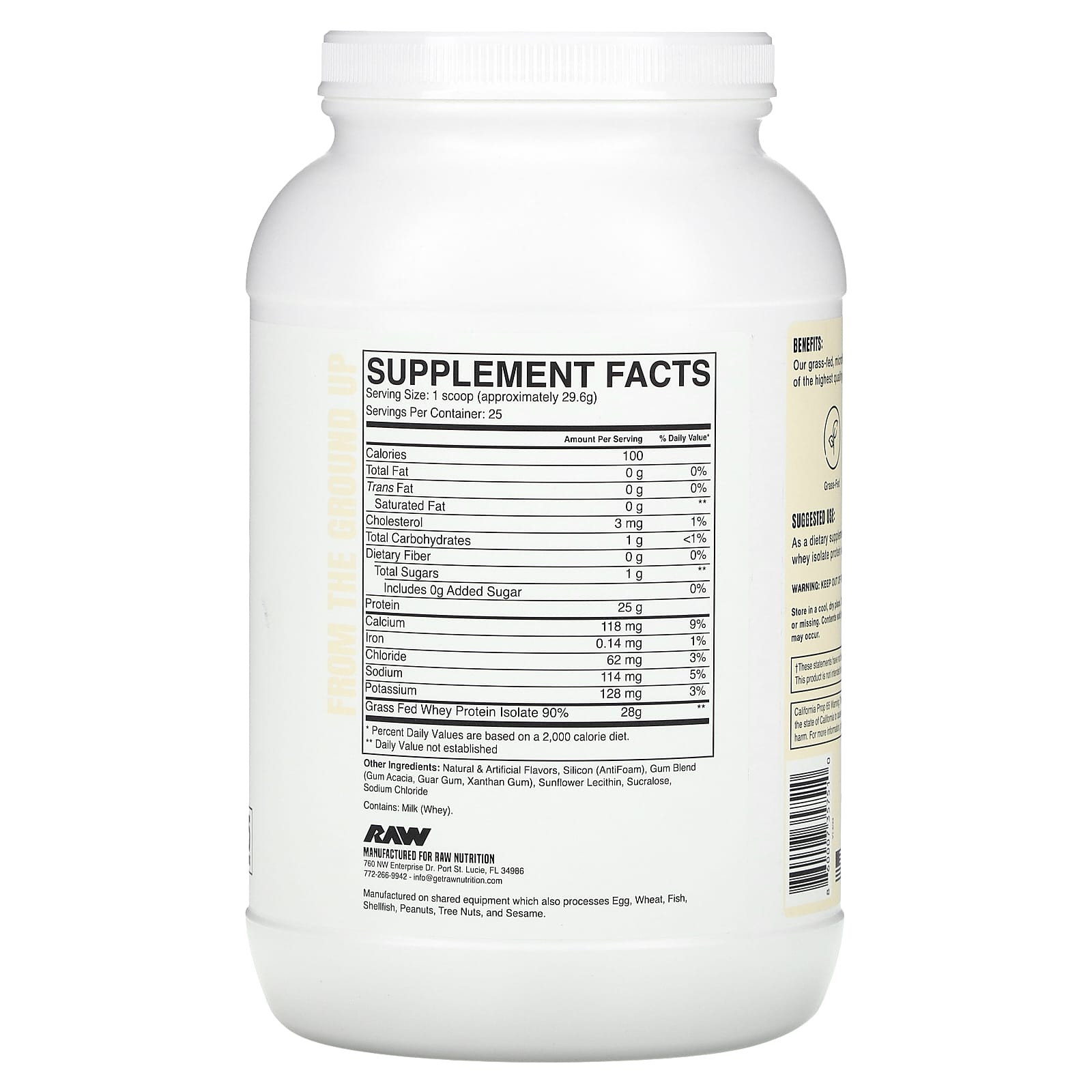Raw Nutrition, Grass Fed Whey Isolate Protein, Vanilla, 1.63 lb (740 g) - Image 2