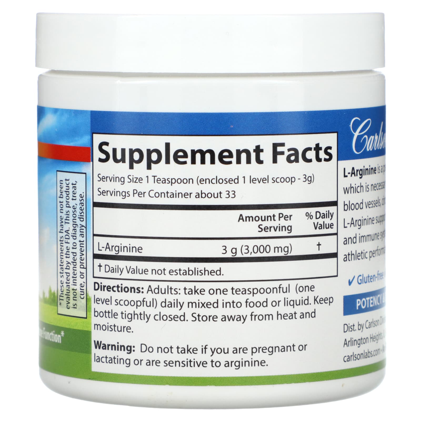 Boost Circulation & Immune Health with Carlson L-Arginine Powder - Image 2