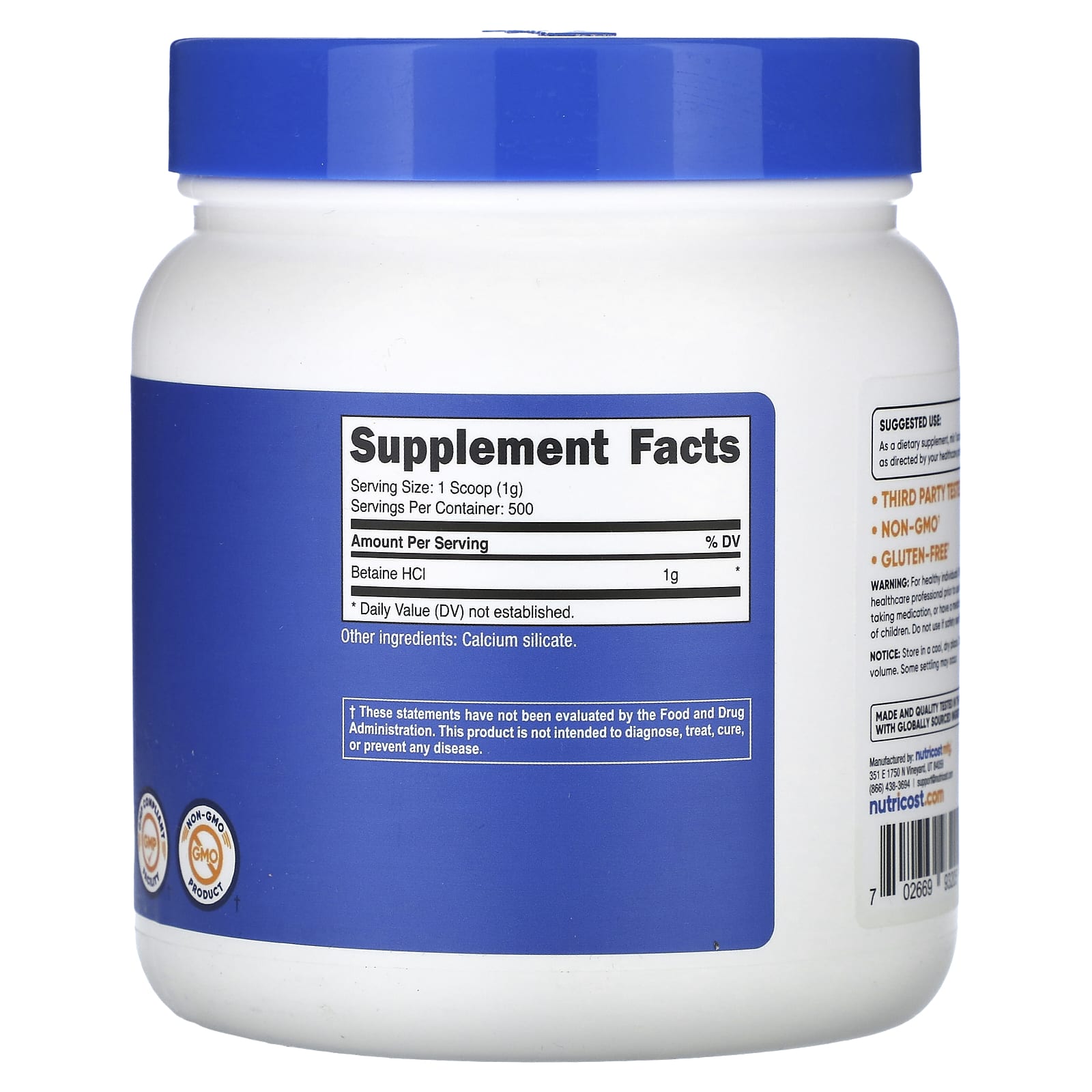 Nutricost, Betaine HCI, Unflavored, 18.1 oz (507 g) - Image 2