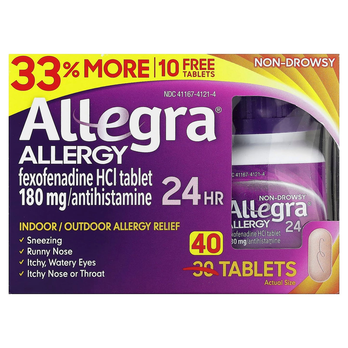 Allegra 24HR Non-Drowsy Allergy Relief 180mg 40 Tablets - Image 1