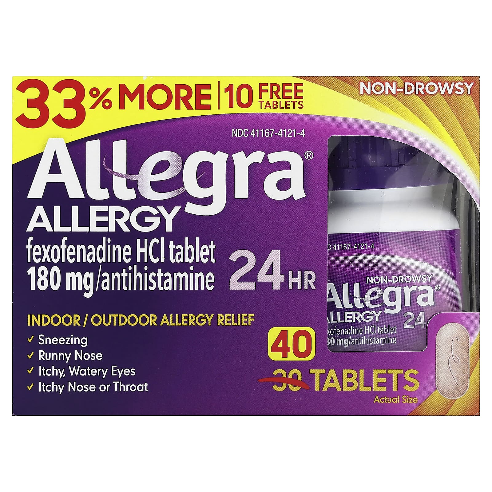 Allegra 24HR Non-Drowsy Allergy Relief 180mg 40 Tablets - Image 1