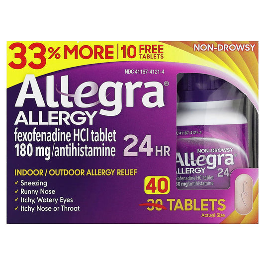 Allegra 24HR Non-Drowsy Allergy Relief 180mg 40 Tablets - Image 1