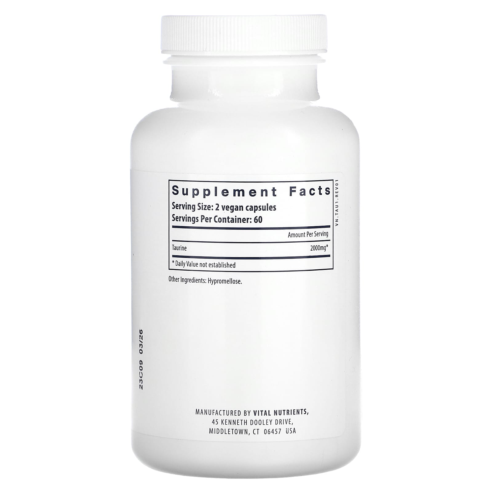 Vital Nutrients, Taurine, 120 Vegan Capsules (1,000 mg per Capsule) - Image 2