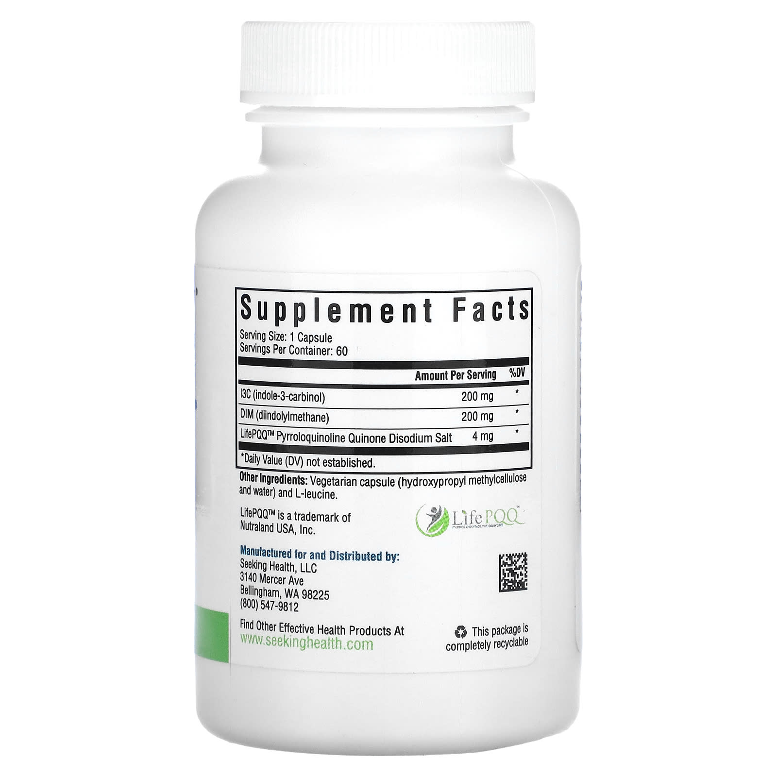 Seeking Health, DIM + I3C with PQQ, 60 Vegetarian Capsules - Image 2