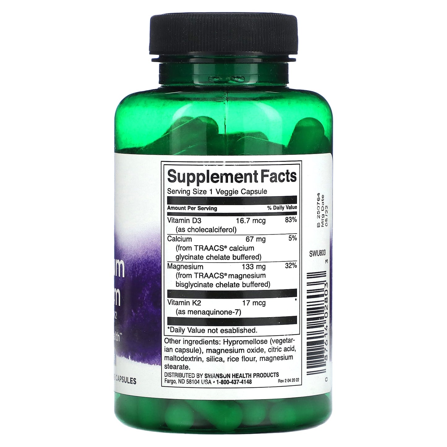 Swanson, Albion, Magnesium & Calcium with Vitamins D3 & K2, 90 Veggie Capsules - Image 2