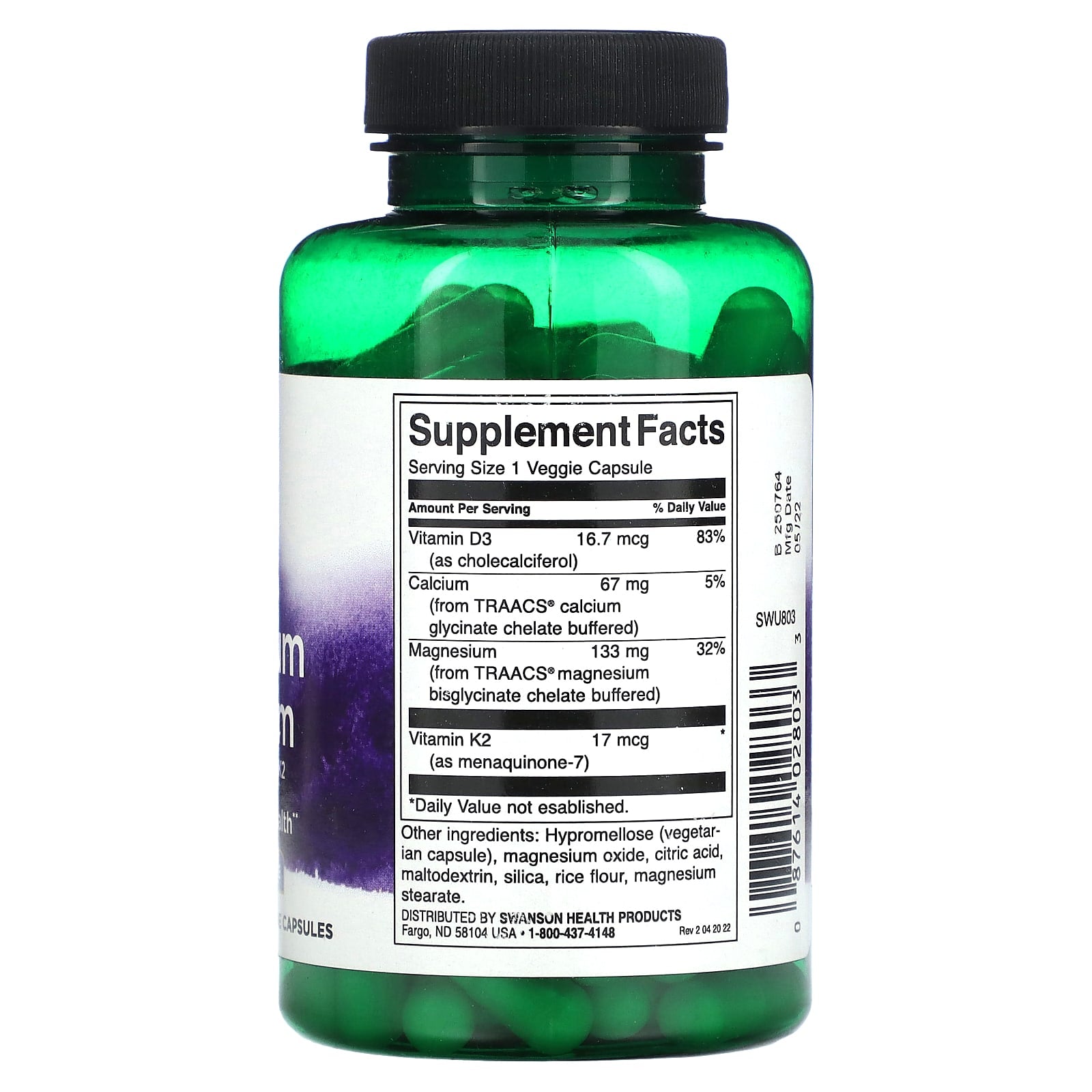 Swanson, Albion, Magnesium & Calcium with Vitamins D3 & K2, 90 Veggie Capsules - Image 2