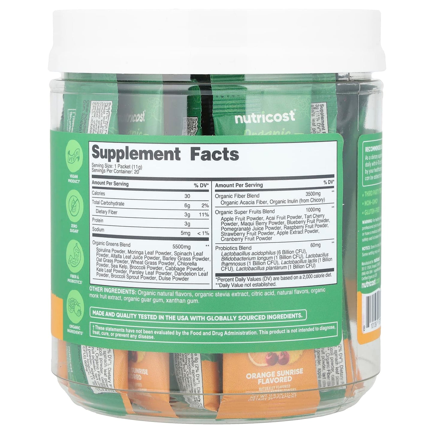 Nutricost, Organic Super Greens, Orange Sunrise, 20 Stick Packs, 0.4 oz (11 g) Each - Image 2