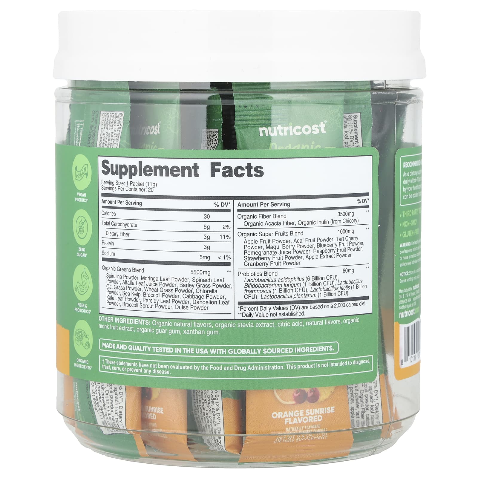 Nutricost, Organic Super Greens, Orange Sunrise, 20 Stick Packs, 0.4 oz (11 g) Each - Image 2