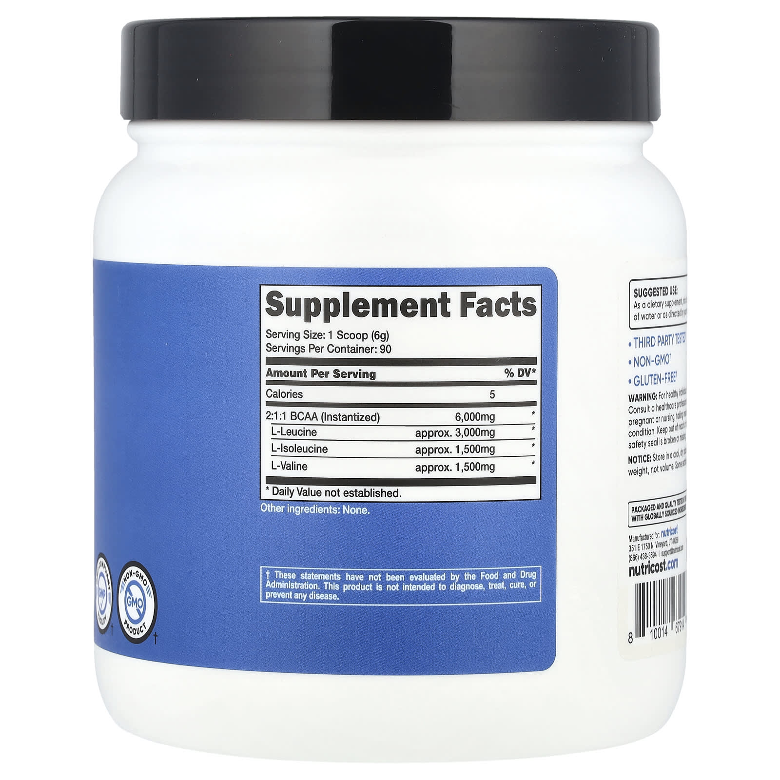 Nutricost, Performance, BCAA, Unflavored, 1.2 lb (540 g) - Image 2