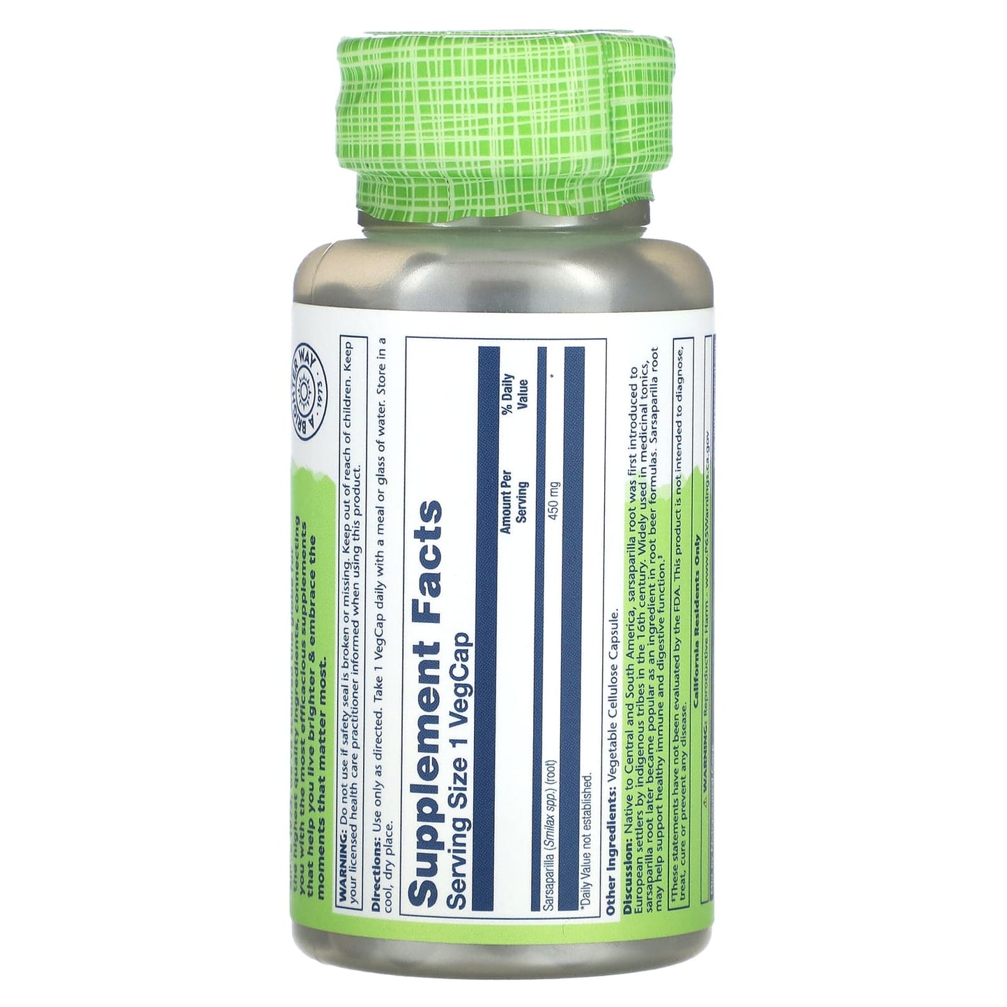 Solaray, True Herbs, Sarsaparilla, 450 mg, 100 Vegcaps - Image 2